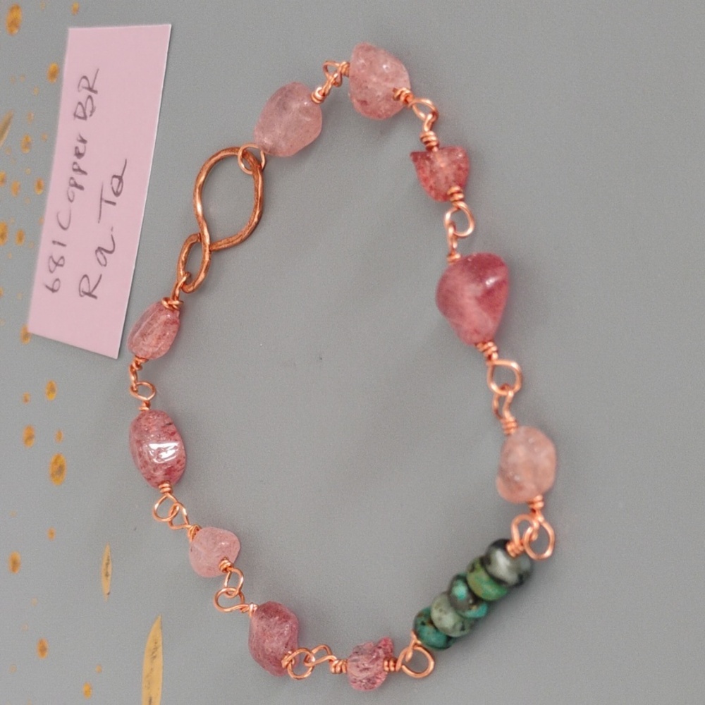 Turquoise And Strawberry Quartz Bracelet